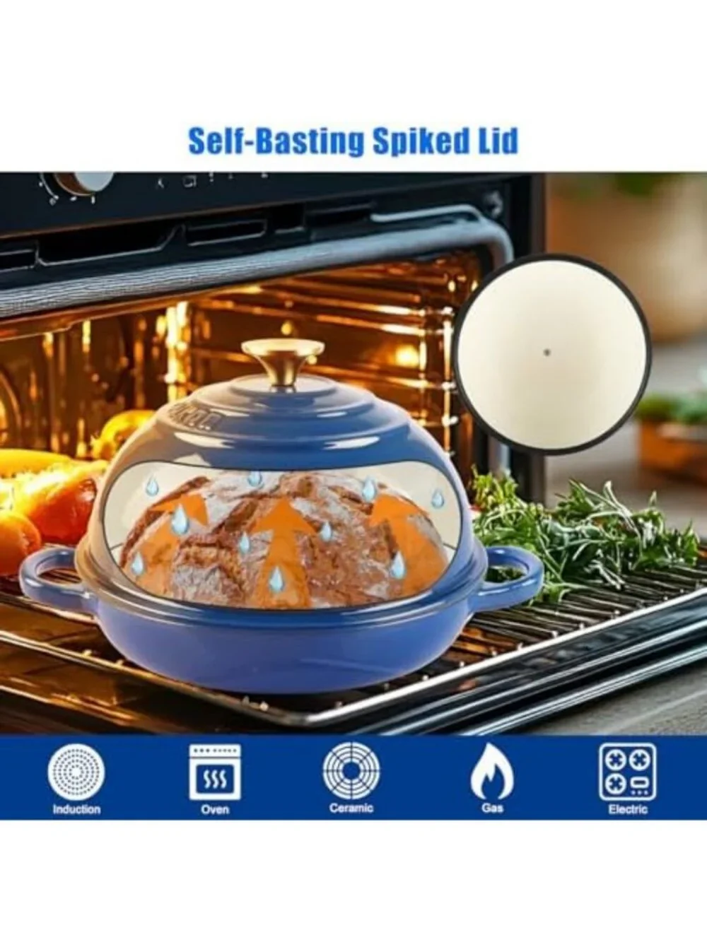 Enameled Cast Iron 7QT Dutch Oven Pot with Lid for Baking, Roasting & Soups